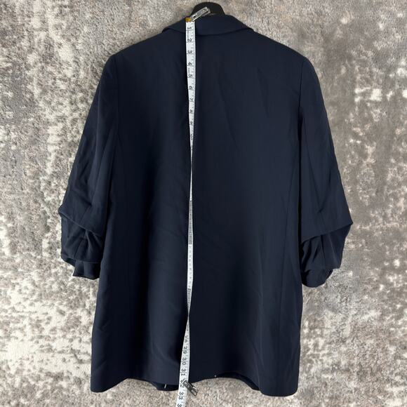 Lafayette 148 Size L Career Notched Open Front Blazer Jacket Navy Lined - Picture 3 of 8